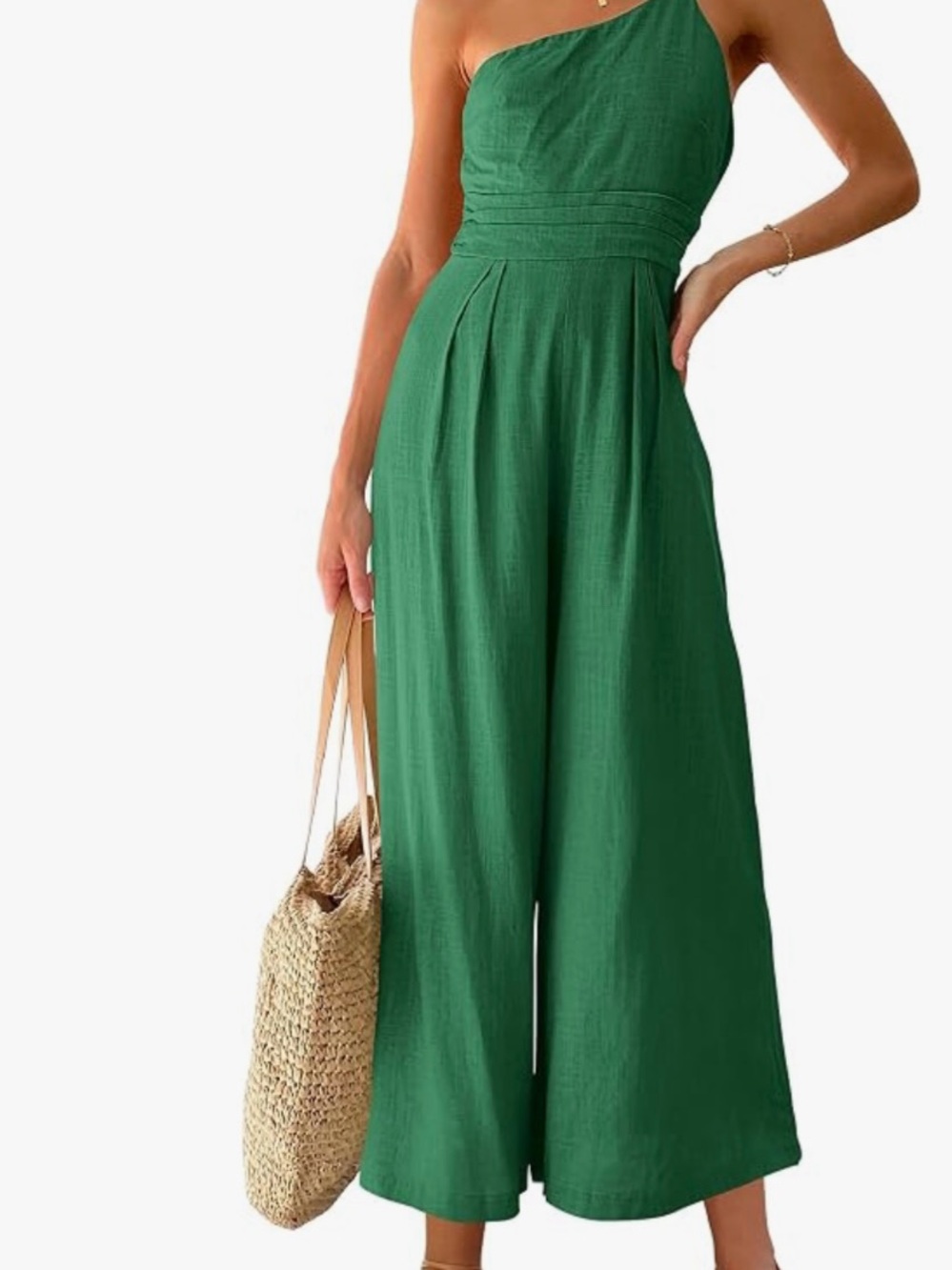 One-Shoulder Wide-Leg Jumpsuit in Green | Size L